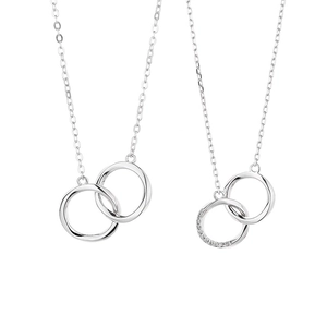 925 silver Mobius double interlocking rings necklace with shimmering cubic zirconia