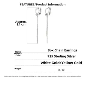 Detailed view of 925 sterling silver box chain tassel earrings showing 5.1cm length
