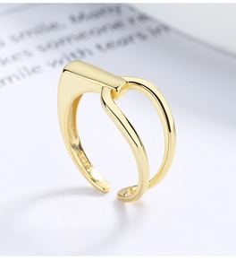 Macro view of minimalist S925 sterling silver gold-plated ring with geometric double lines