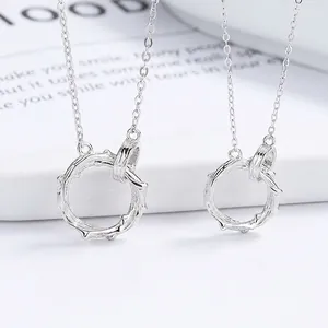 925 Sterling Silver Interlocking Rings Pendant Necklace For Couples Thorn Texture Minimalist Clavicle Chain Jewelry Anniversary Gift