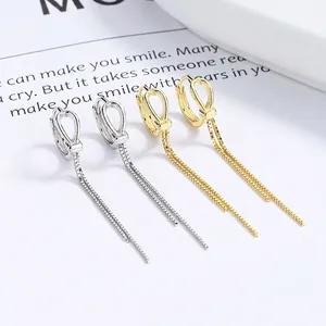 Minimalist 925 Sterling Silver Knot Long Tassel Earrings For Women Elegant Box Chain Dangle Drop Earrings Chic Designer Jewelry