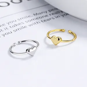 Anillos de corazón ajustables minimalistas en plata de ley 925 colores plata y oro