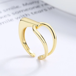 Minimalist S925 sterling silver gold double-band open ring with geometric design