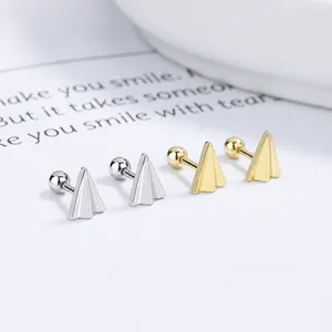 Boucles d'oreilles avion en papier argent 925 avec fermoir à vis en or et argent