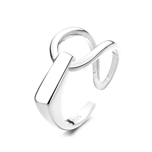 Minimalist 925 sterling silver geometric open ring with polished rectangular block design