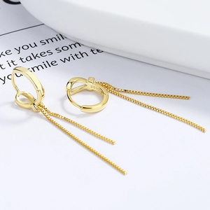 Elegant 925 sterling silver gold plated knot tassel drop earrings with smooth finish