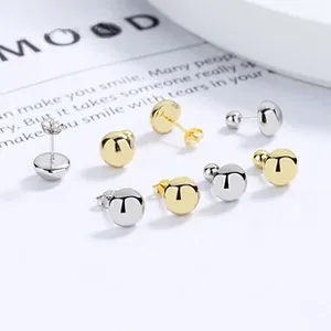 Détails de boucles d'oreilles boules en argent 925 avec finitions miroir dorées et argentées