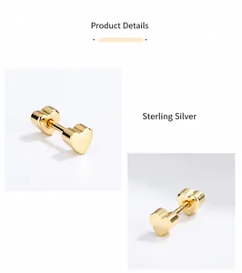 Détails de boucles d'oreilles en argent 925 en forme de cœur avec finition dorée polie