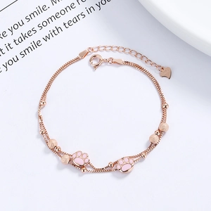 Pulsera garra de gato plata 925 oro rosa con esmalte rosa y cuentas esmeriladas