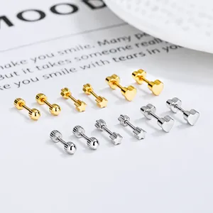 Boucles d'Oreilles Clous en Argent Sterling 925 Étoile Cœur Ronde pour Femmes Minimaliste Simple Fermoir à Vis Bijoux