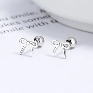 Detail of 925 sterling silver butterfly stud earrings with secure screw back closure
