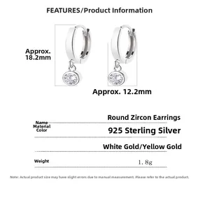 Detailed specifications of 925 sterling silver hoop earrings with round cubic zirconia