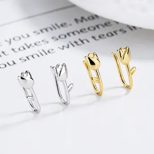 Polished 925 sterling silver tulip flower drop earrings in gold and silver finish