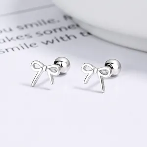 Élégantes boucles d'oreilles nœud papillon en argent 925 avec fermoir à vis sécurisé