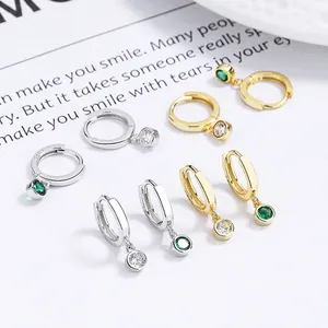 925 Sterling Silver Round Hoop Earrings For Women Minimalist Dainty Rhinestone Drop Earrings Fashion Geometric Jewelry Gift