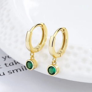 Elegant 925 sterling silver gold-plated hoop earrings with green zircon pendants
