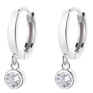 925 sterling silver hoop earrings with round sparkling cubic zirconia pendant drops