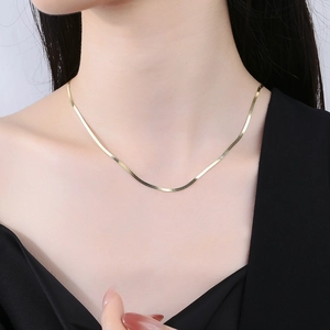 Elegant 925 sterling silver flat snake bone chain necklace in gold finish for women