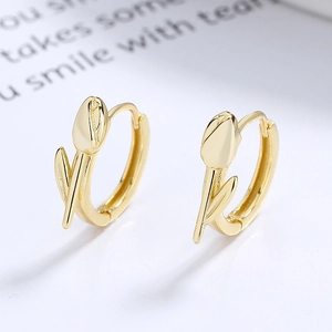 Elegant 925 sterling silver tulip hoop earrings in a minimalist gold floral design