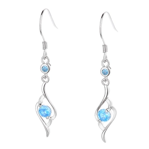 999 Sterling silver drop earrings with light blue round zircons in streamlined design