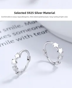 Macro di orecchini a cerchio in argento sterling S925 con design a stelle continue