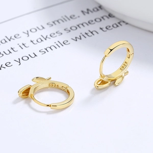 Minimalist 925 sterling silver tulip hoop earrings with gold finish and leaf design