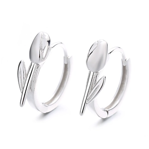 925 sterling silver tulip flower hoop earrings with minimalist floral design for women