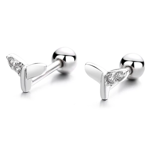 925 sterling silver fishtail stud earrings with zircon inlay and screw-back closure