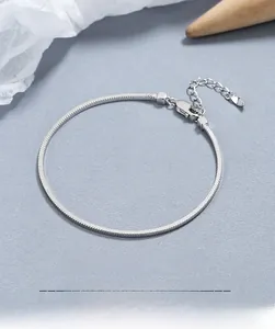 Detail of 925 sterling silver square snake chain bracelet with adjustable lobster clasp