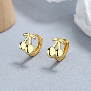 Boucles d'oreilles cerises dorées en argent 925 sterling pour femme style minimaliste
