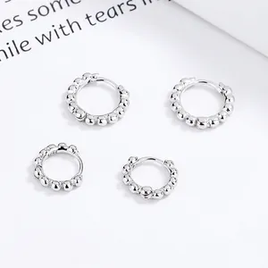 925 Sterling Silver Bead Hoop Earrings For Women Minimalist Bubble Design Electroplated White Gold Polish Jewelry Daily Wear