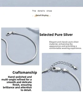 Macro shot of 925 sterling silver square snake chain with lobster clasp and extender