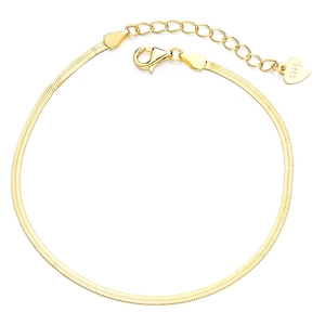 Elegant 925 sterling silver flat snake chain bracelet with heart charm and lobster clasp