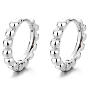 S925 sterling silver hoop earrings featuring a unique beaded edge design for women