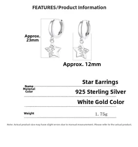 Dettaglio orecchini a stella in argento 925 con dimensioni 23x12mm e peso totale di 1,75g