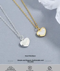 Detail of S925 sterling silver heart necklace with white mother of pearl inlay craftsmanship