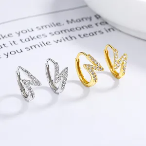 Minimalist 925 silver lightning bolt hoop earrings with cubic zirconia in gold and silver