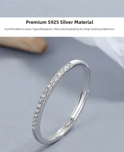 Macro shot of S925 sterling silver band ring featuring thick plating and delicate zircons