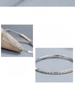 Macro shot of 925 sterling silver ring with micro-pave crystals and adjustable band