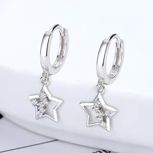 Orecchini a Cerchio con Stella in Argento Sterling 925 per Donna Minimalisti Strass Ciondolo Stella Huggie Gioielli