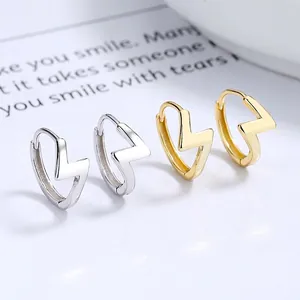 925 Sterling Silver Lightning Bolt Hoop Earrings For Women Minimalist Z-Shape Geometric Rhinestone Earrings Gold Silver Plated Jewelry