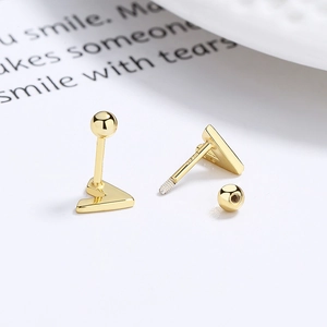S925 sterling silver V-shape threaded stud earrings with 18K gold plated finish