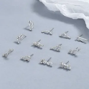 Vue détaillée des boucles d'oreilles zodiaque en argent 925 serties de zircons blancs