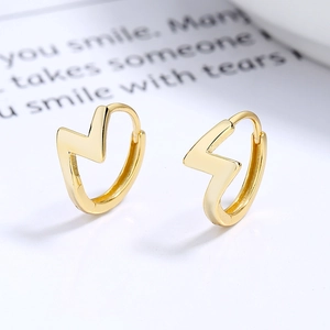 Minimalist 925 sterling silver lightning bolt hoop earrings in polished gold finish