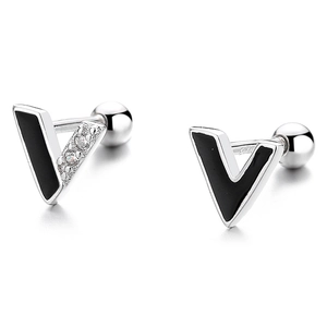 Minimalist 925 sterling silver asymmetrical V-shaped stud earrings with screw backs