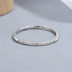 S925 Sterling Silver Minimalist Row Rhinestone Adjustable Opening Ring For Women Simple Elegant Commuter Fashion Jewelry Hand Accessories