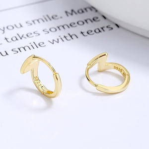 Minimalist 925 sterling silver lightning bolt hoop earrings in gold for women