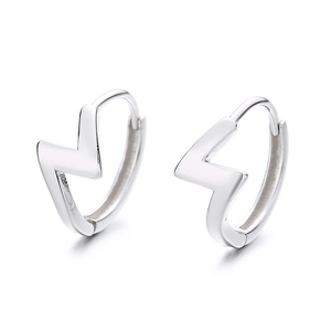 Minimalist 925 sterling silver lightning bolt hoop earrings with polished finish