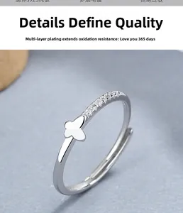 Macro shot of S925 sterling silver butterfly ring with cubic zirconia inlay detail