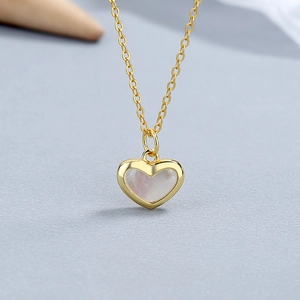 Minimalist 925 silver heart necklace with white mother of pearl inlay on gold chain